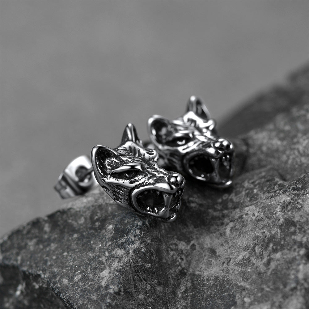 FaithHeart Viking Wolf Stud Earrings For Men FaithHeart
