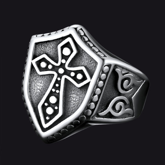 FaithHeart Shield Crusader Templar Cross Ring For Men FaithHeartimg