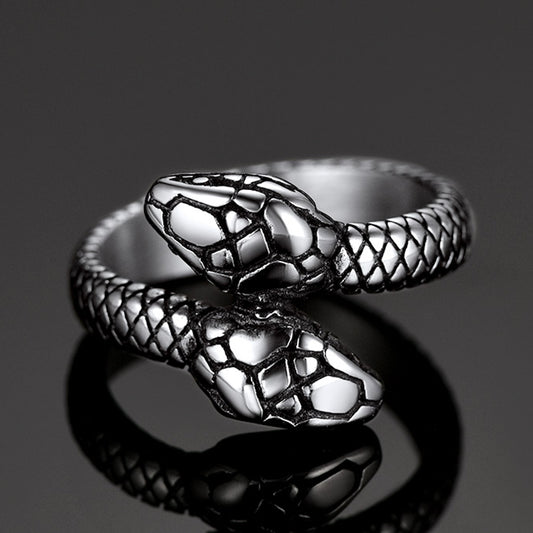 FaithHeart Punk Two-Head Snake Ring For Men FaithHeart