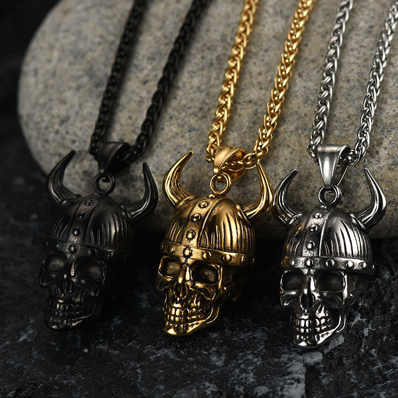 FaithHeart Viking Helmet Skull Pendant Necklace For Men FaithHeart