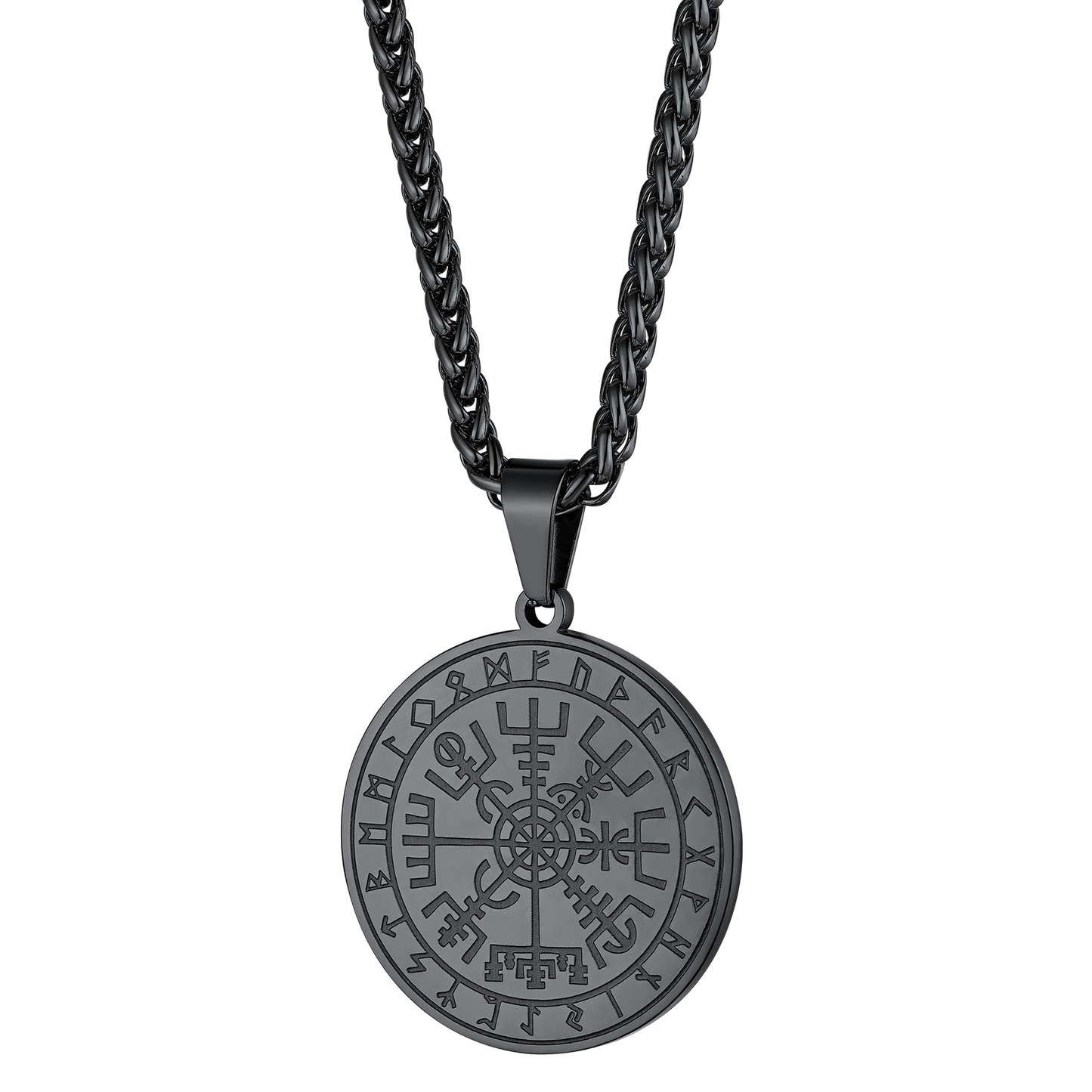FaithHeart Norse Viking Compass Coin Necklace For Men With Runes FaithHeart