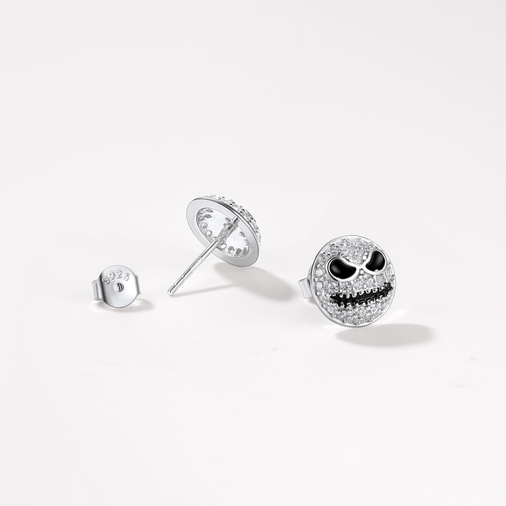 FaithHeart Sterling Silver Jack Skellington Stud Earrings For Men Cubic Zirconia FaithHeart
