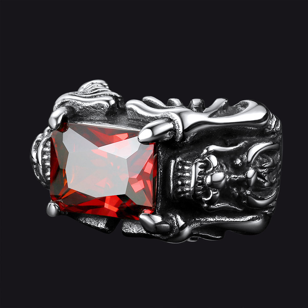 FaithHeart Gothic Dragon Ruby Ring for Men Stainless Steel FaithHeart
