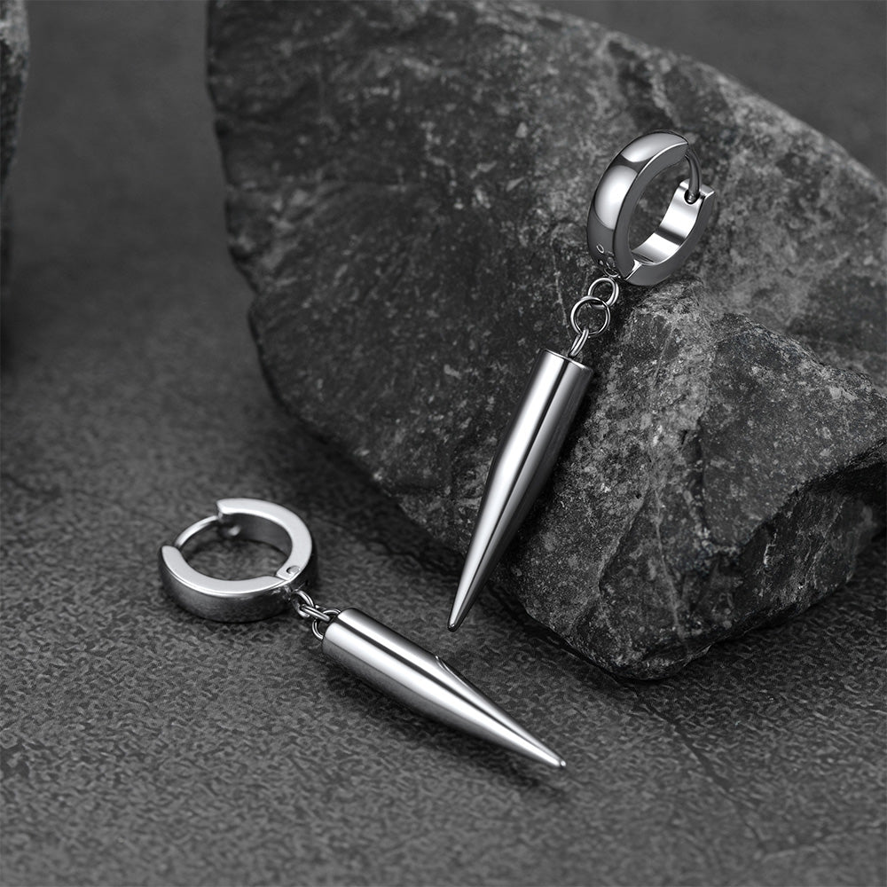FaithHeart Punk Long Spike Drop Hoop Earrings For Men FaithHeart
