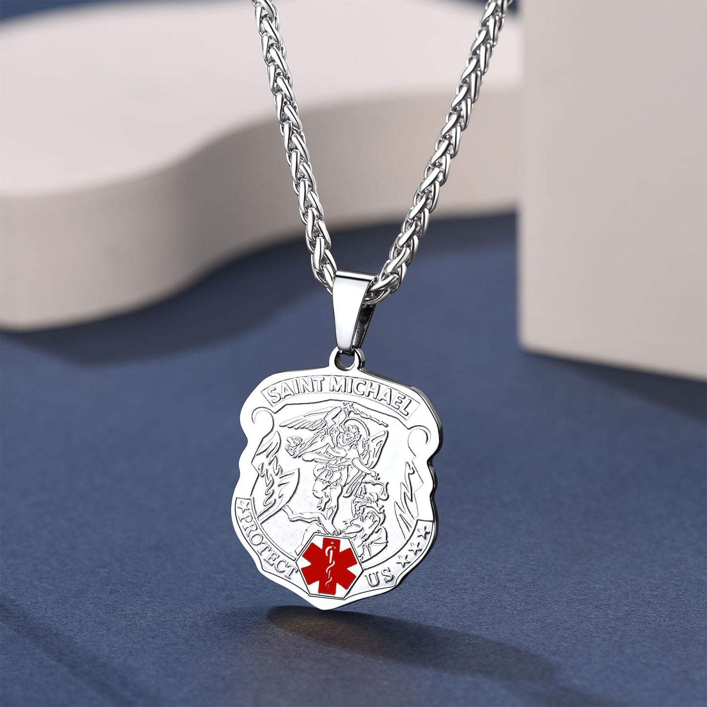 FaithHeart Custom St. Michael Medical Alert ID Necklace for Men FaithHeart