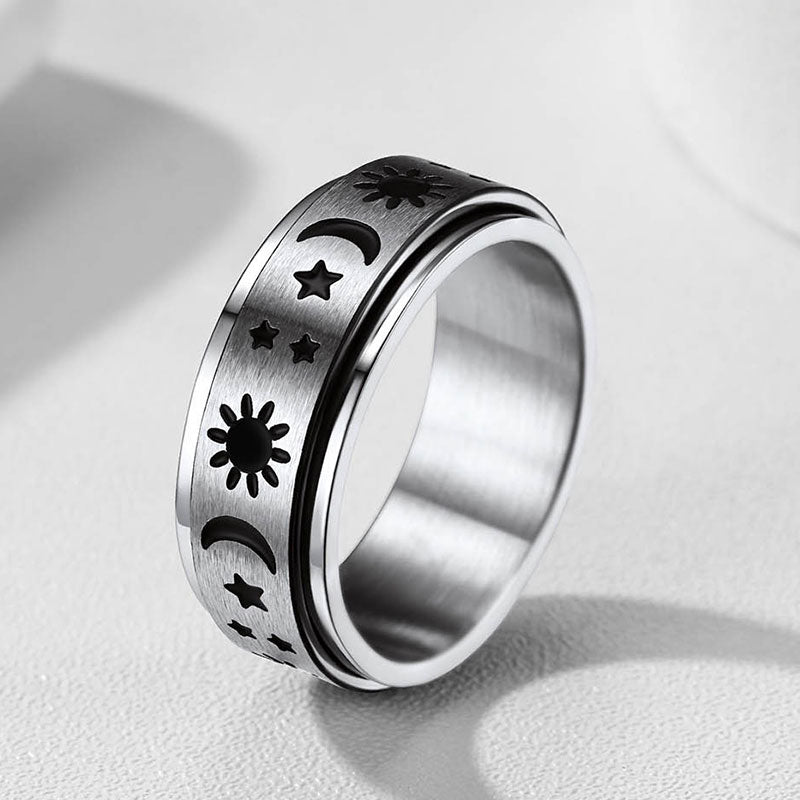 FaithHeart Moon Star Sun Ring Fidget Ring for Anxiety Stainless Steel FaithHeart