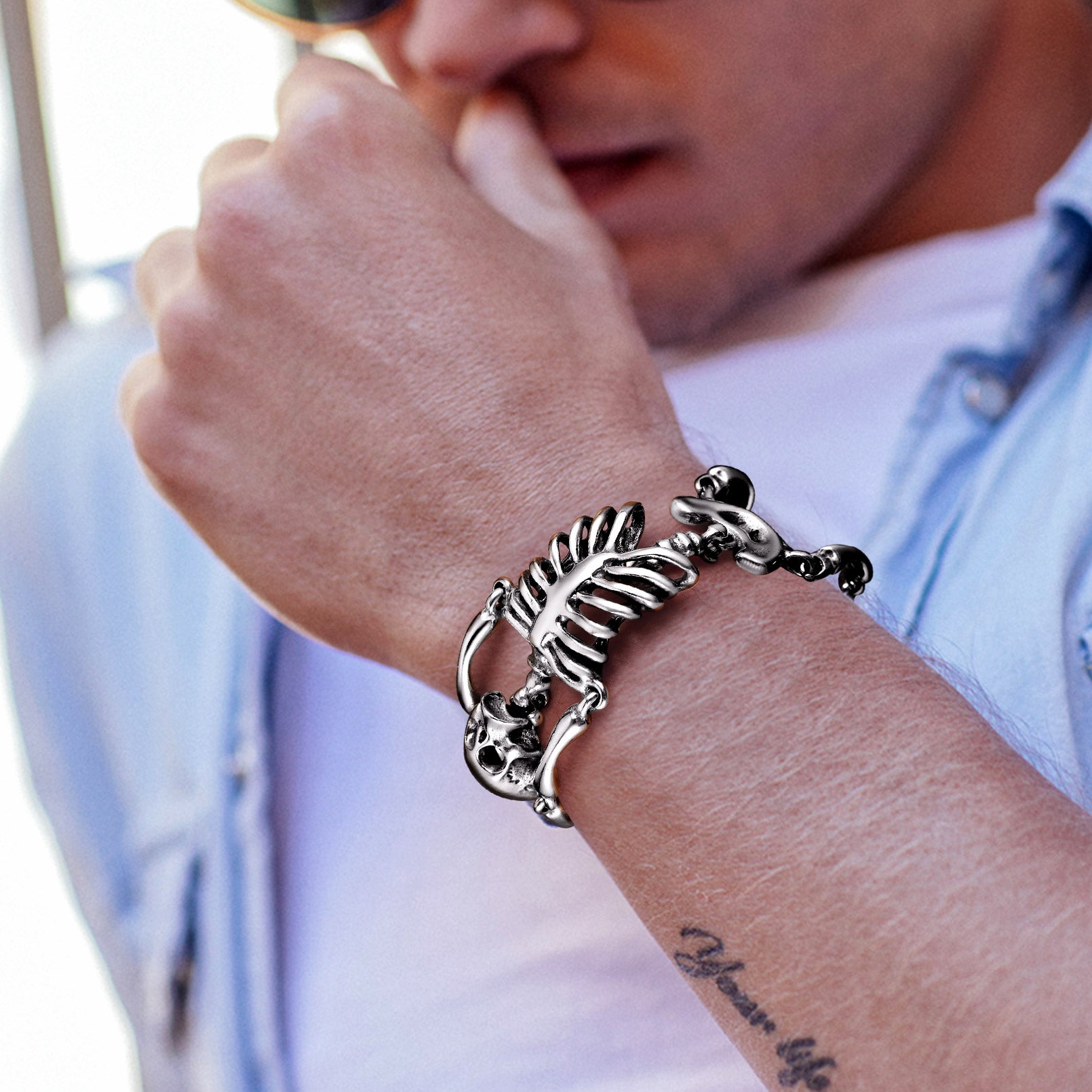 FaithHeart Stainless Steel Body Skull Skeleton Bracelet for Men FaithHeart