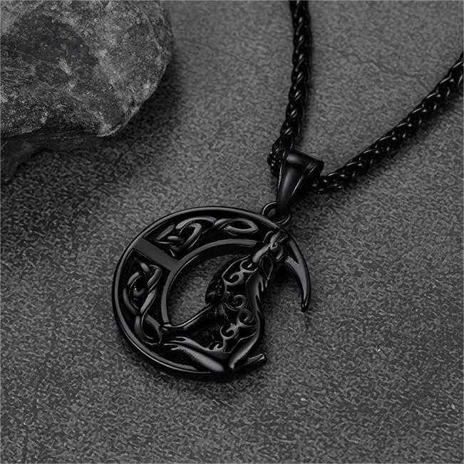 FaithHeart Viking Celtic Moon Wolf Necklace Pendant For Men FaithHeart