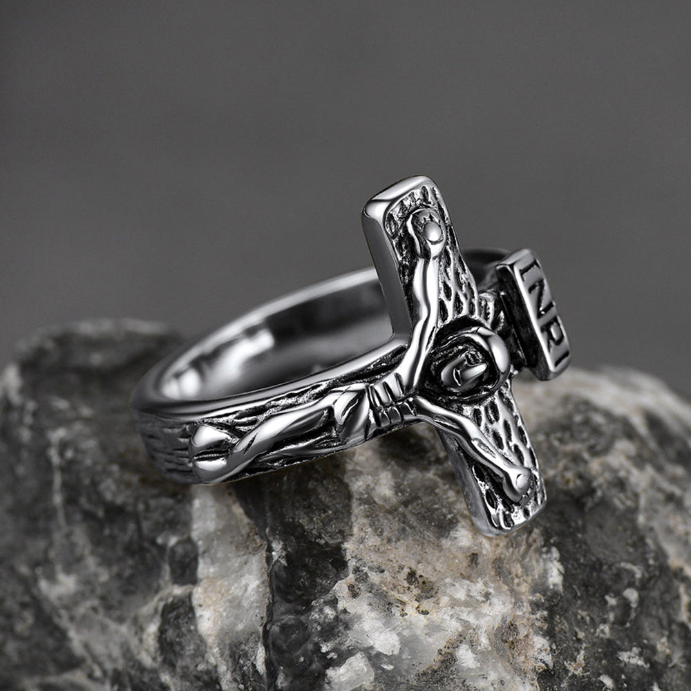 FaithHeart Christian Jesus Crucifix Cross Ring for Men Stainless Steel FaithHeart