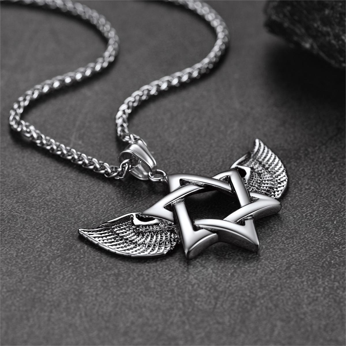 FaithHeart Vintage Jewish Star of David Necklace With Wing For Men FaithHeart