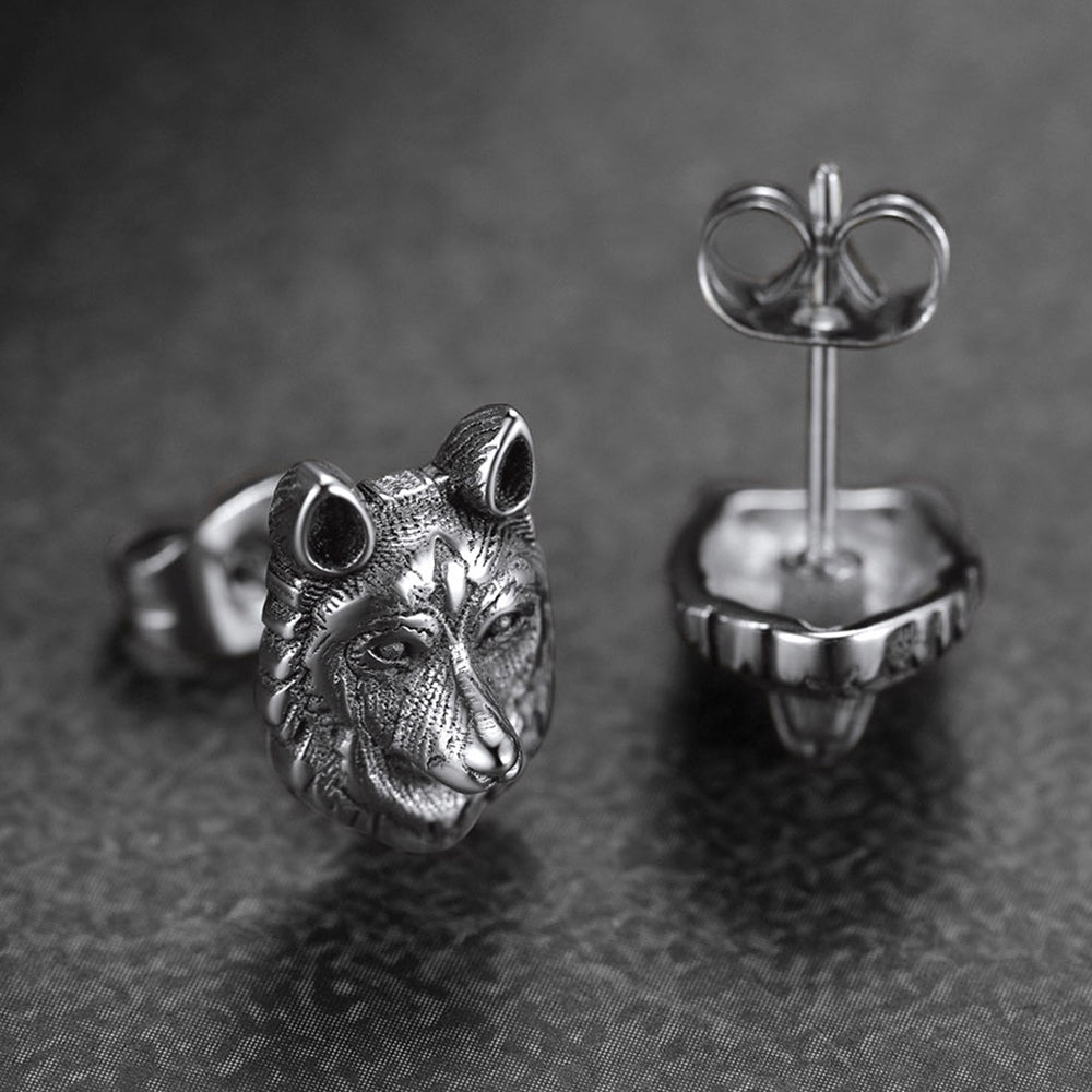 FaithHeart Norse Viking Wolf Stud Earrings For Men FaithHeart