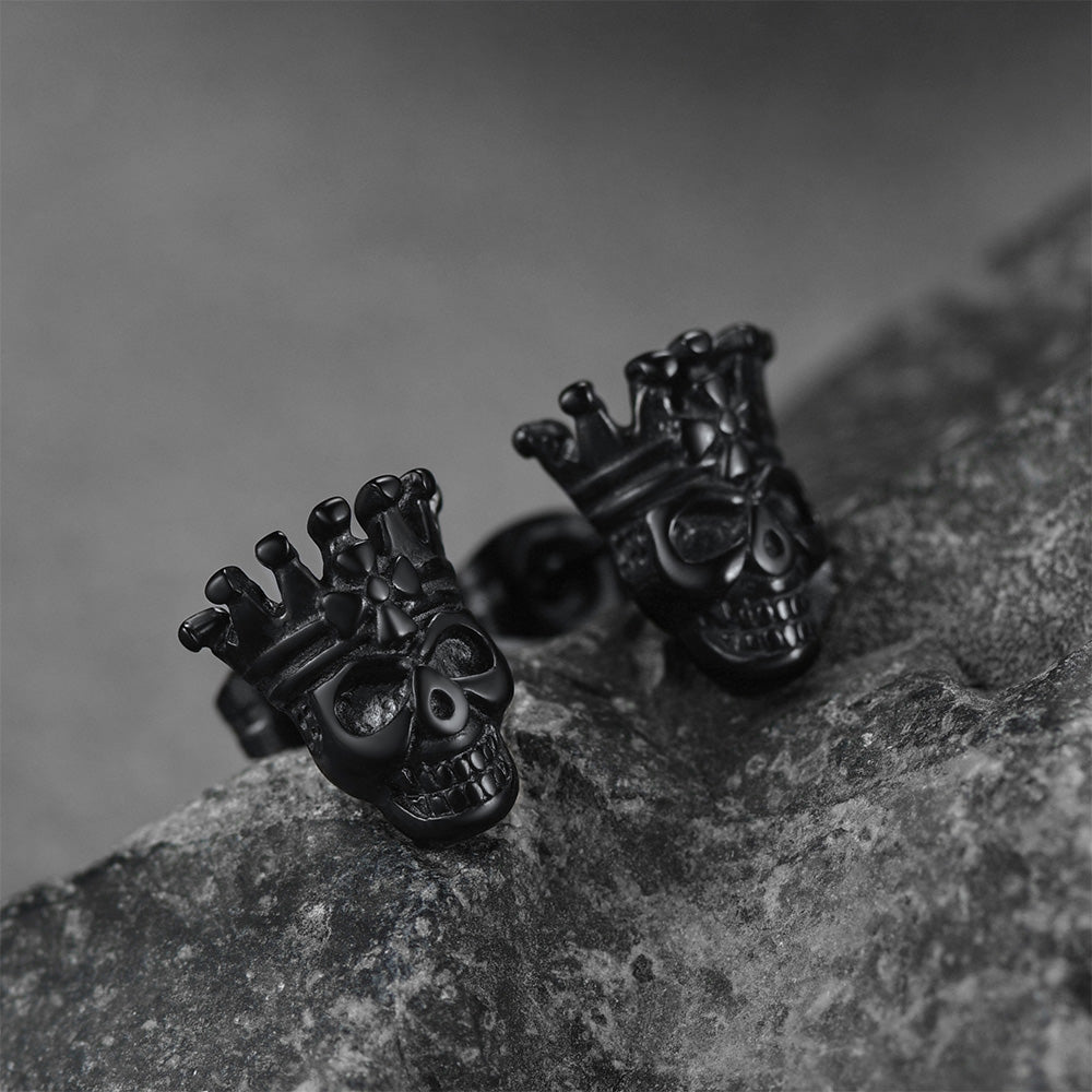 FaithHeart Punk Crown Skull Stud Earrings for Men FaithHeart
