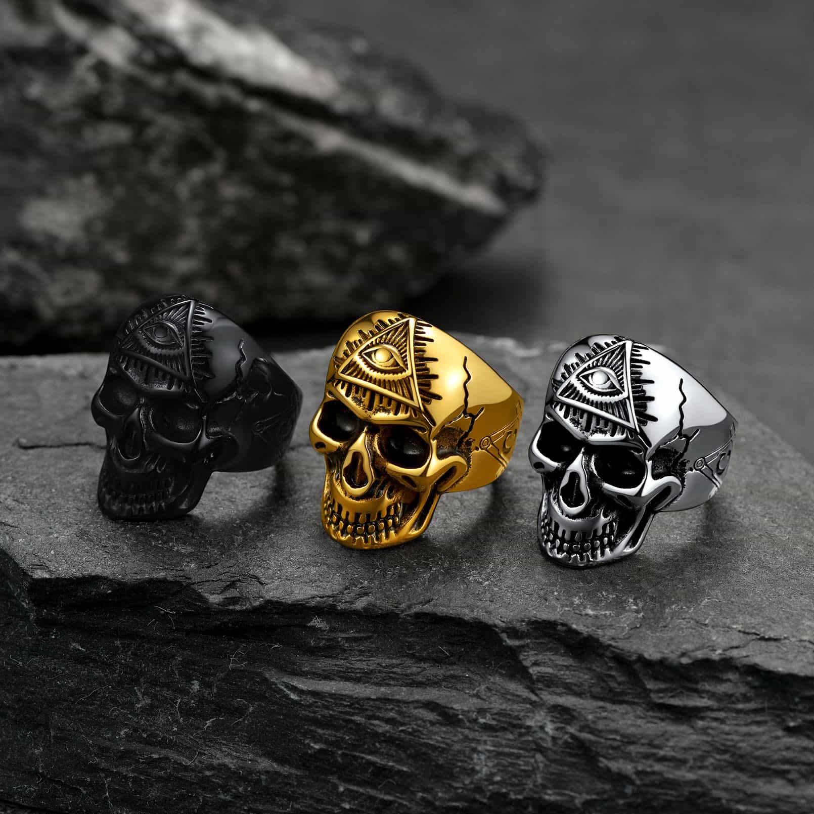 FaithHeart Ancient Eye of Providence Skull Ring For Men FaithHeart