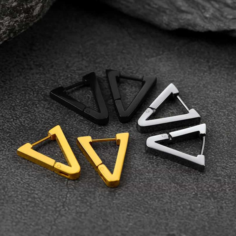 FaithHeart Men's Triangle Hoop Earrings Stainless Steel FaithHeart