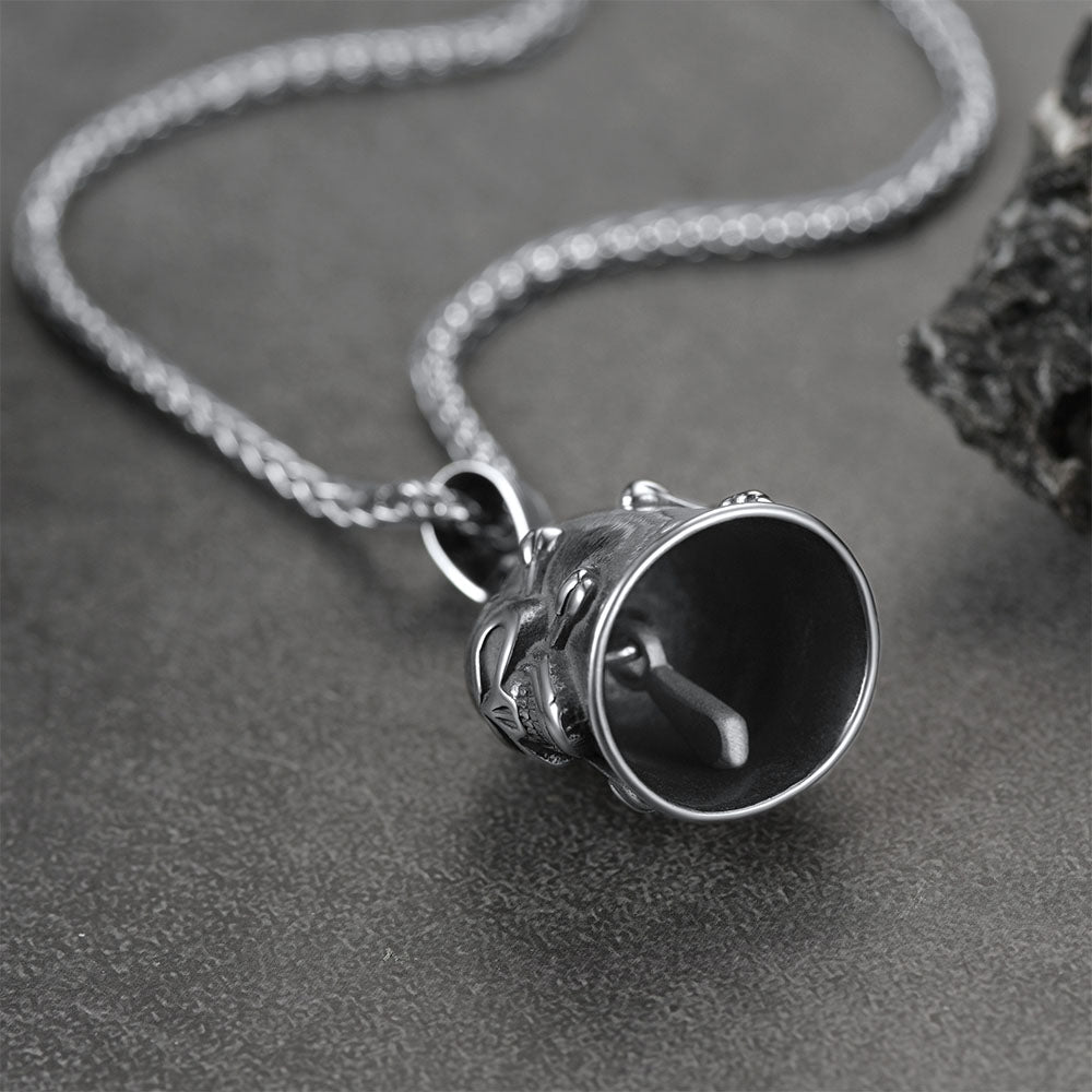 FaithHeart Biker Skull Bell Necklace For Men Stainless Steel FaithHeart