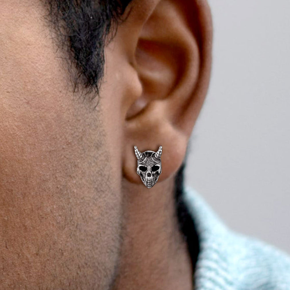 FaithHeart Satanic Goat Skull Stud Earrings For Men FaithHeart