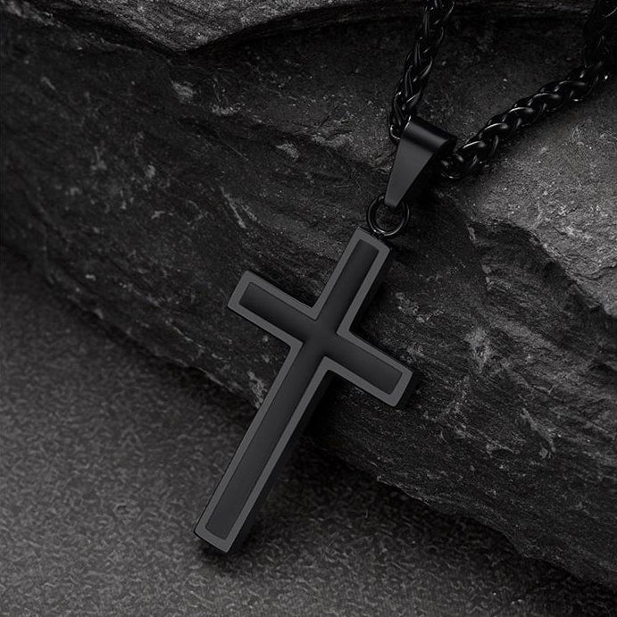 FaithHeart Christian Black Enamel Cross Necklace For Men FaithHeart