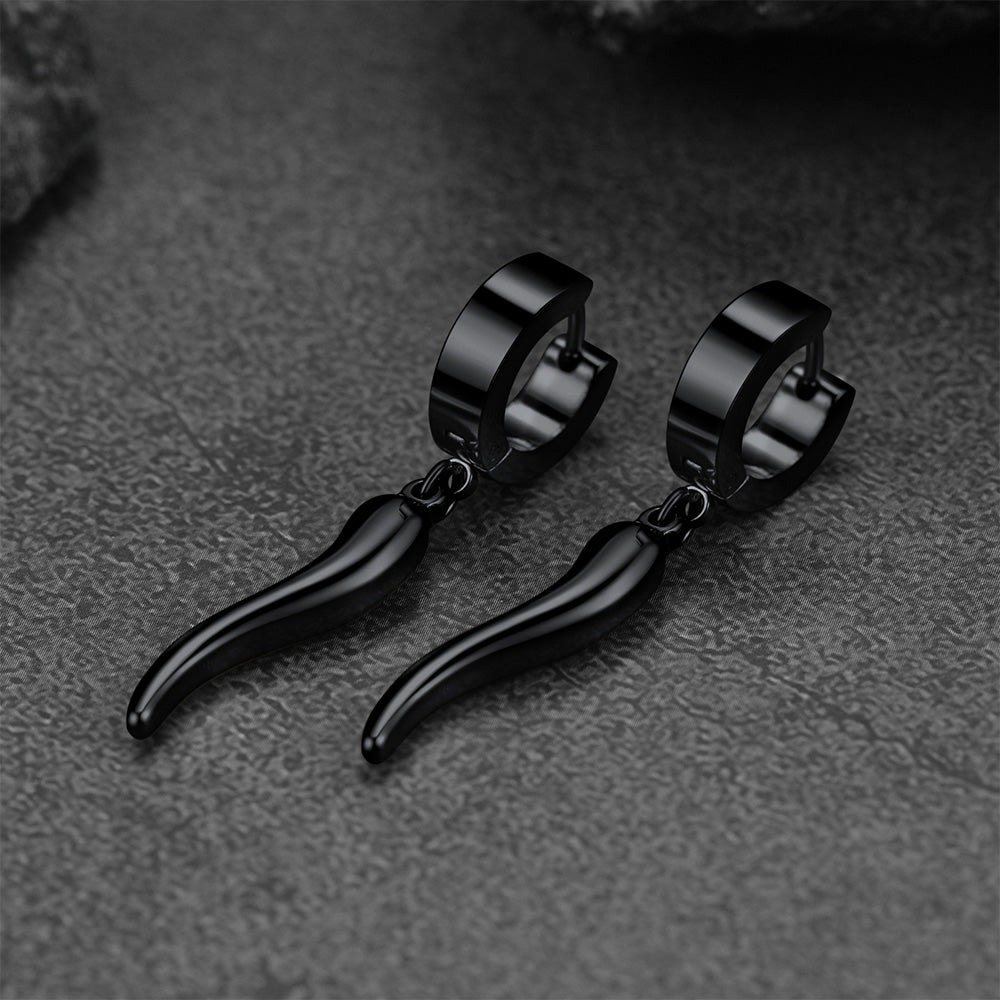 FaithHeart Cornicello Italian Horn Earrings Drop Hoop Earrings for Men FaithHeart
