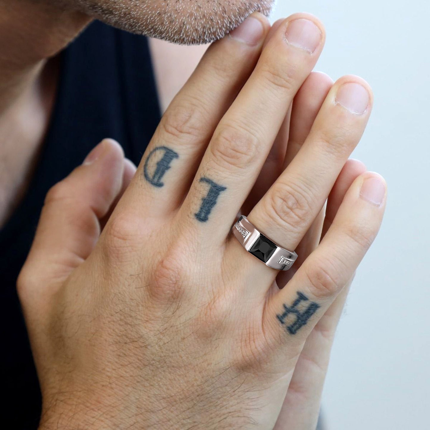 FaithHeart Minimalist Black Onyx Band Ring For Men FaithHeart