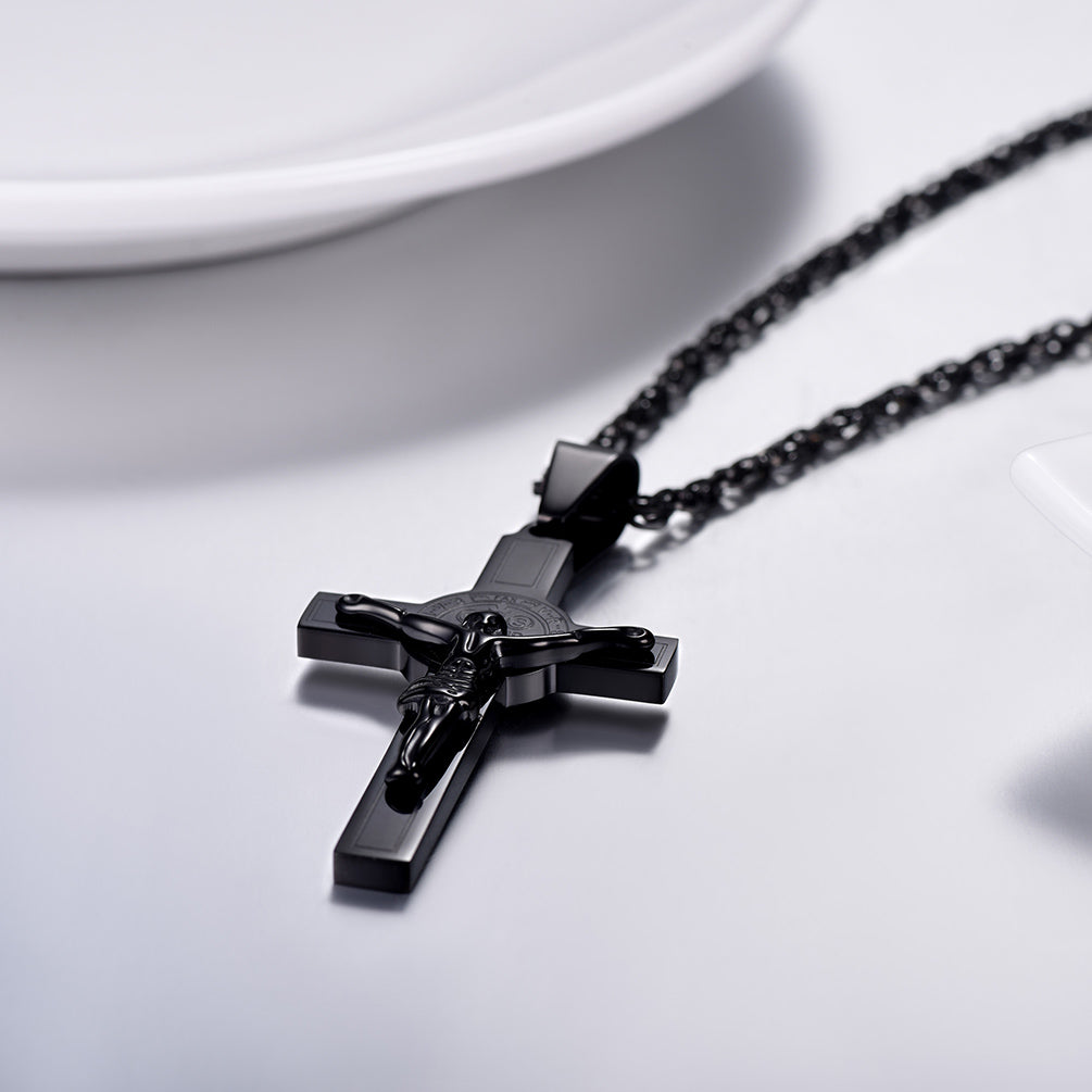 FaithHeart Catholic Saint Benedict Crucifix Cross Necklace For Men FaithHeart
