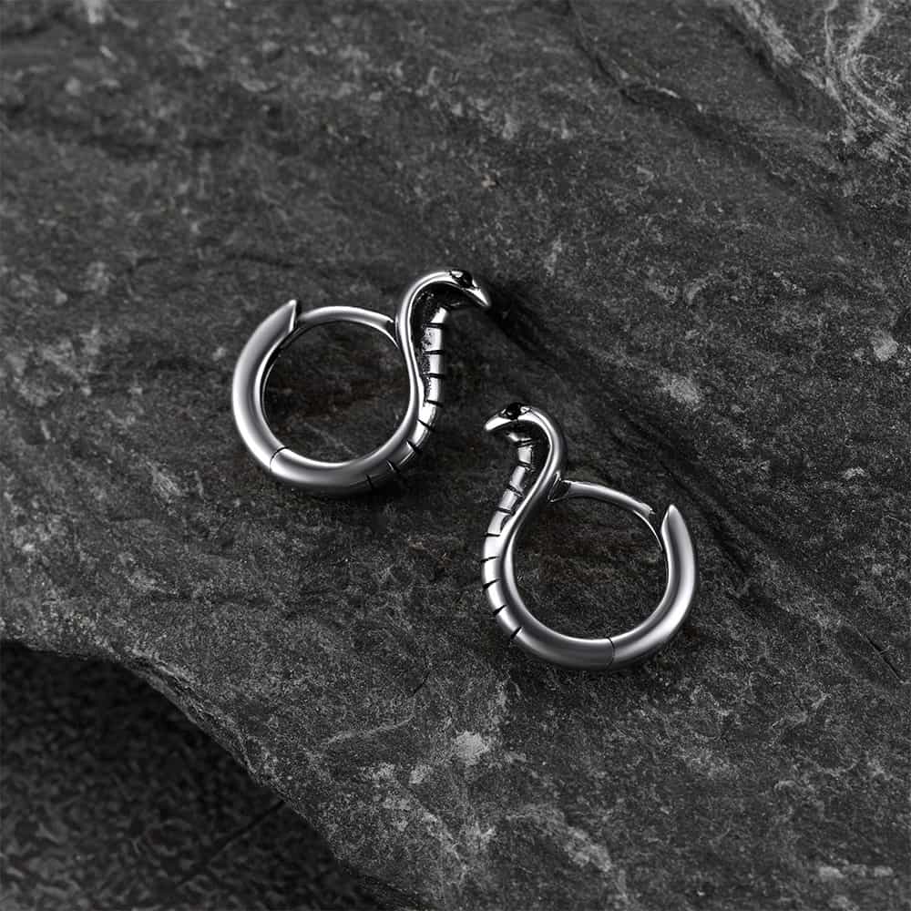 FaithHeart Sterling Silver Cobra Snake Huggie Hoop Earrings For Men FaithHeart