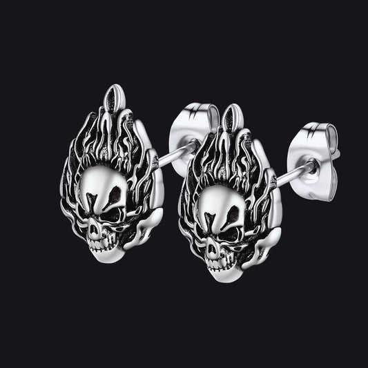 FaithHeart Flame Skull Stud Earrings For Men FaithHeartimg