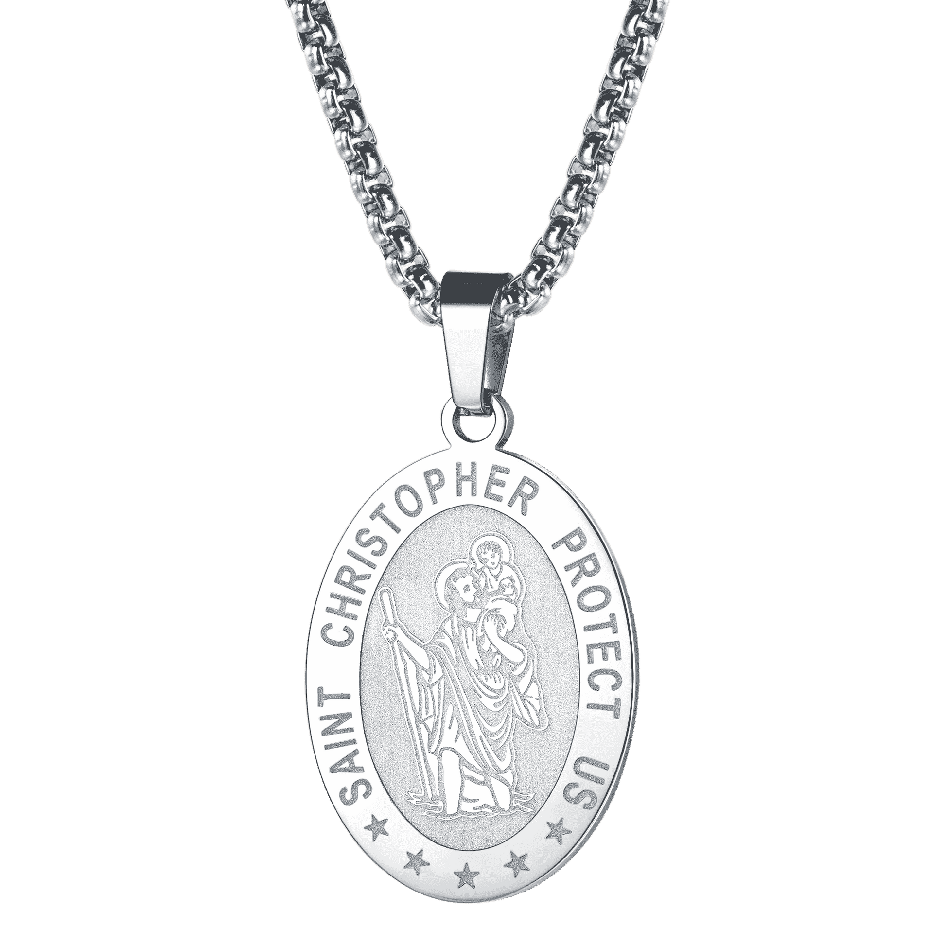 FaithHeart Oval Christian Saint Christopher Protection Necklace For Men FaithHeart