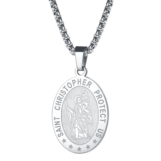 FaithHeart Oval Christian Saint Christopher Protection Necklace For Men FaithHeartimg