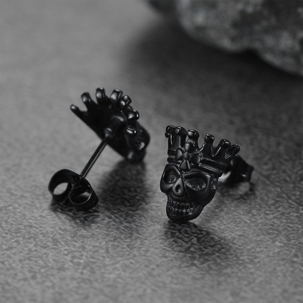 FaithHeart Punk Crown Skull Stud Earrings for Men FaithHeart