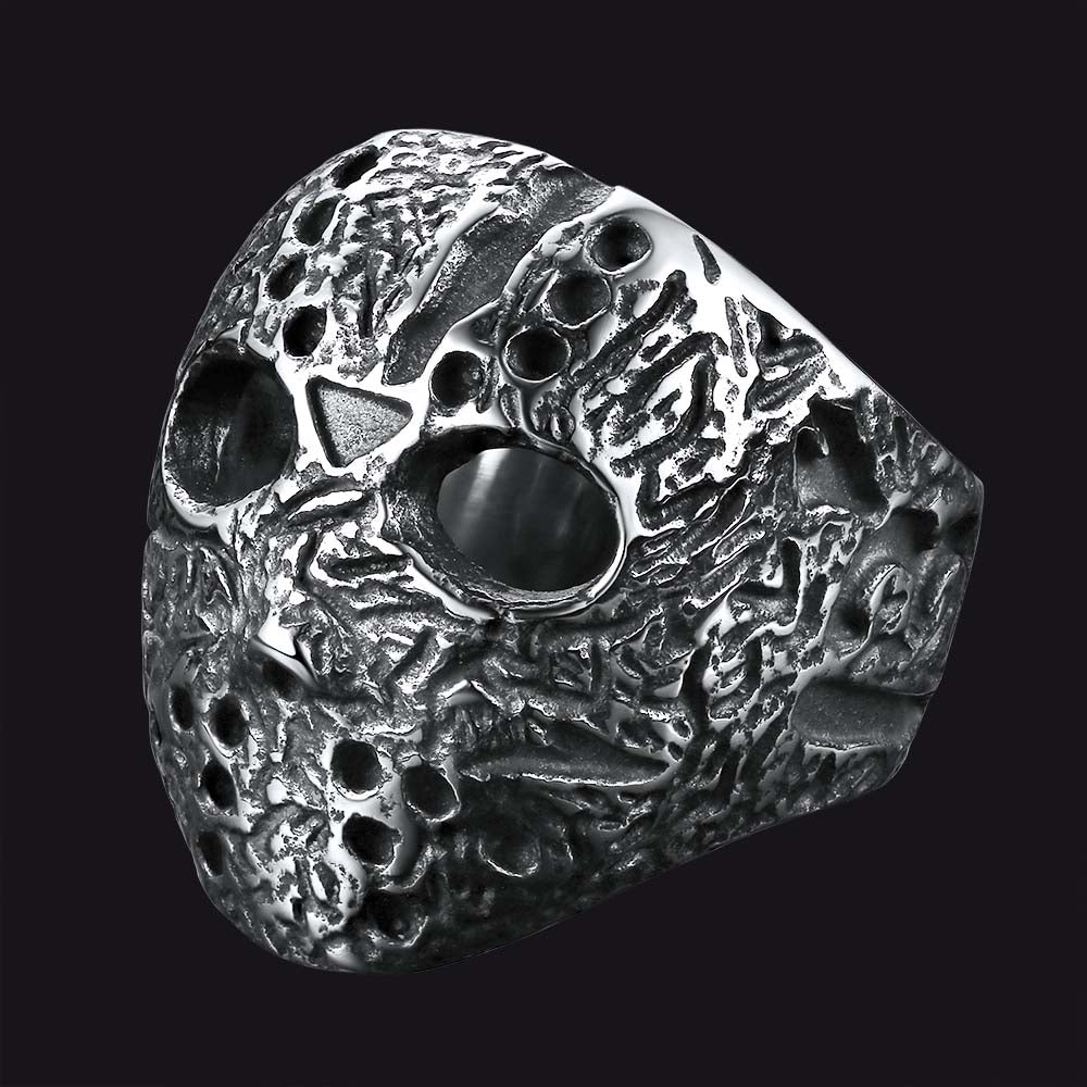 FaithHeart Punk Stainless Steel Jason Voorhees Mask Ring for Men FaithHeart