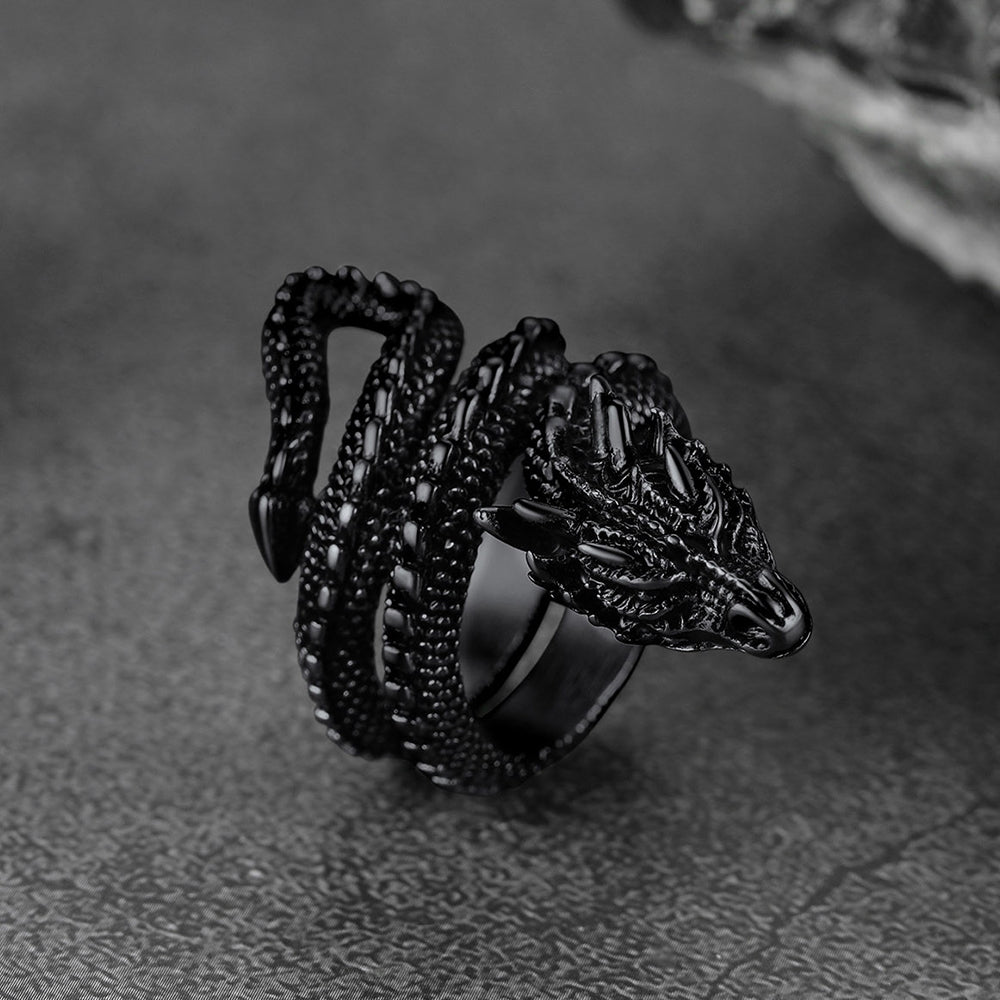 FaithHeart Punk Coiled Dragon Ring For Men Stainless Steel FaithHeart