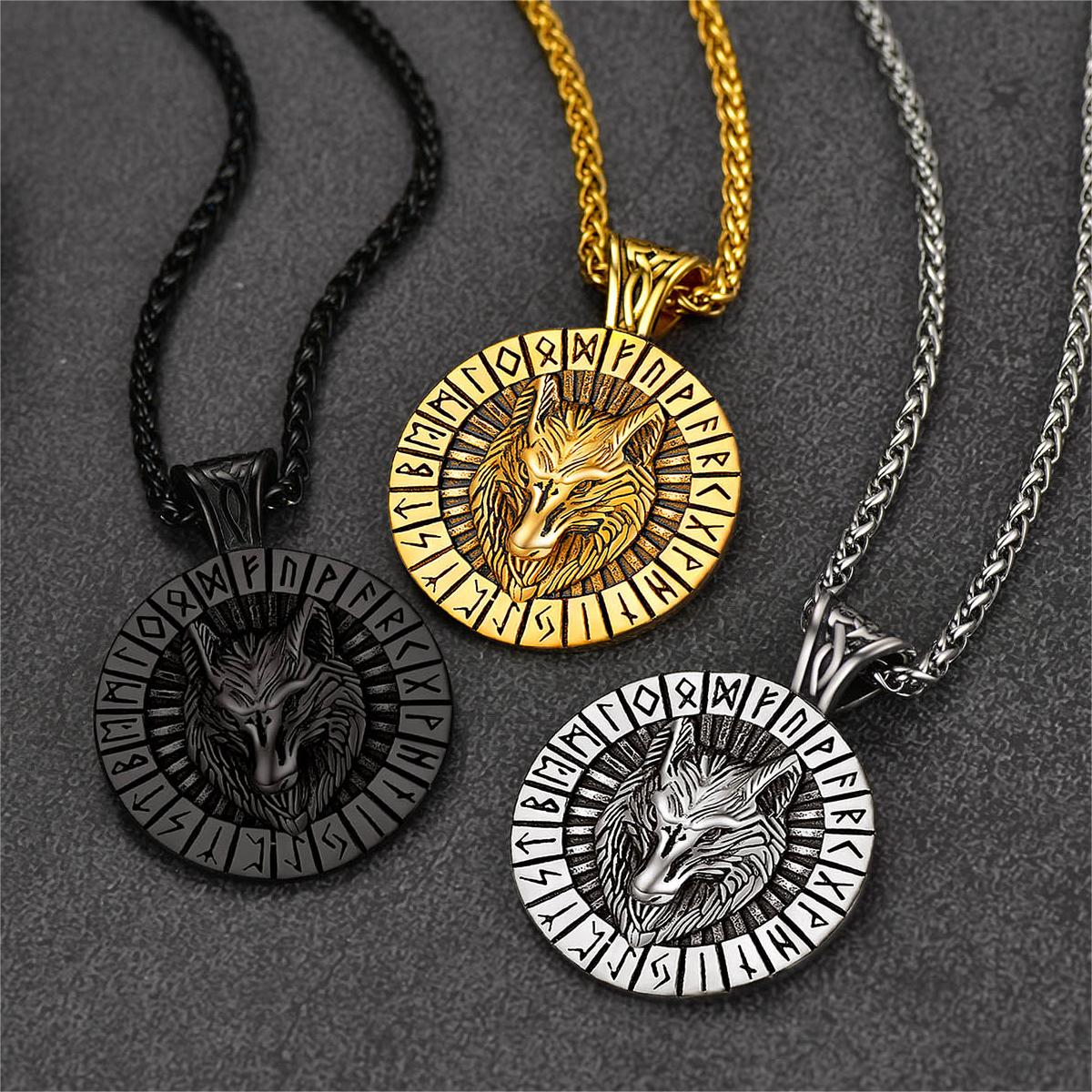 FaithHeart Viking Wolf Amulet Necklace With Runes For Men FaithHeart
