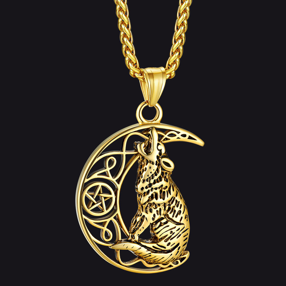 FaithHeart Viking Crescent Moon Wolf Necklace for Men FaithHeart