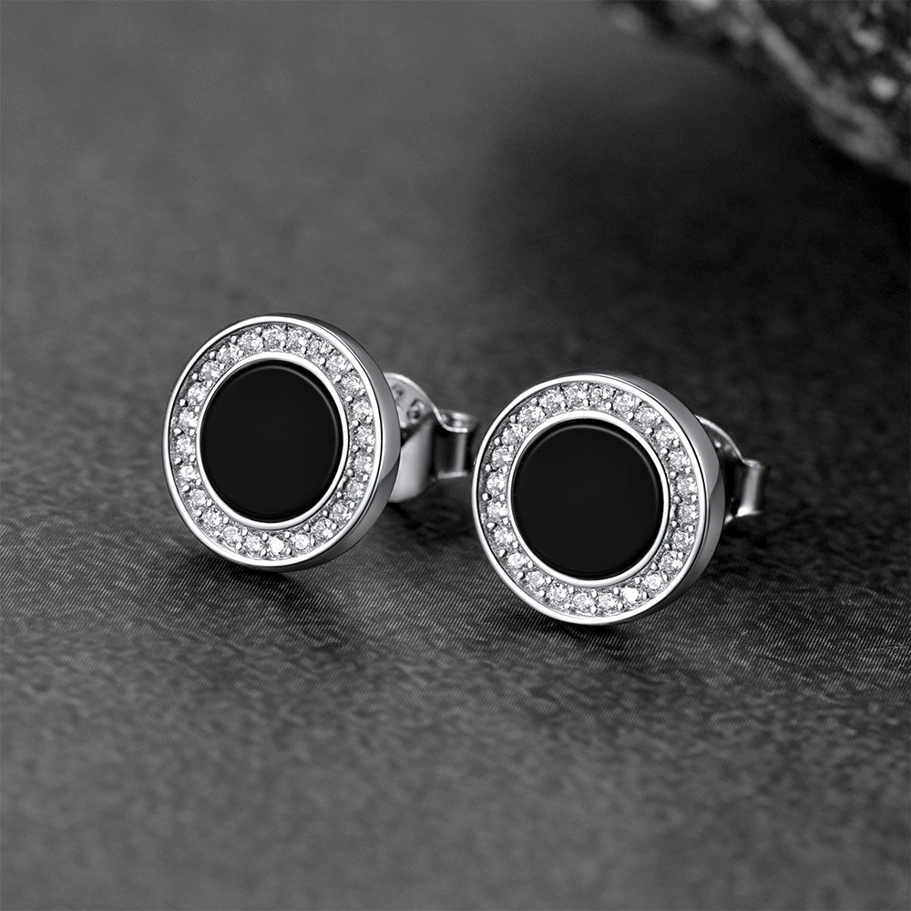 FaithHeart Sterling Silver Black Onyx Diamond Stud Earrings Fine Jewelry FaithHeart
