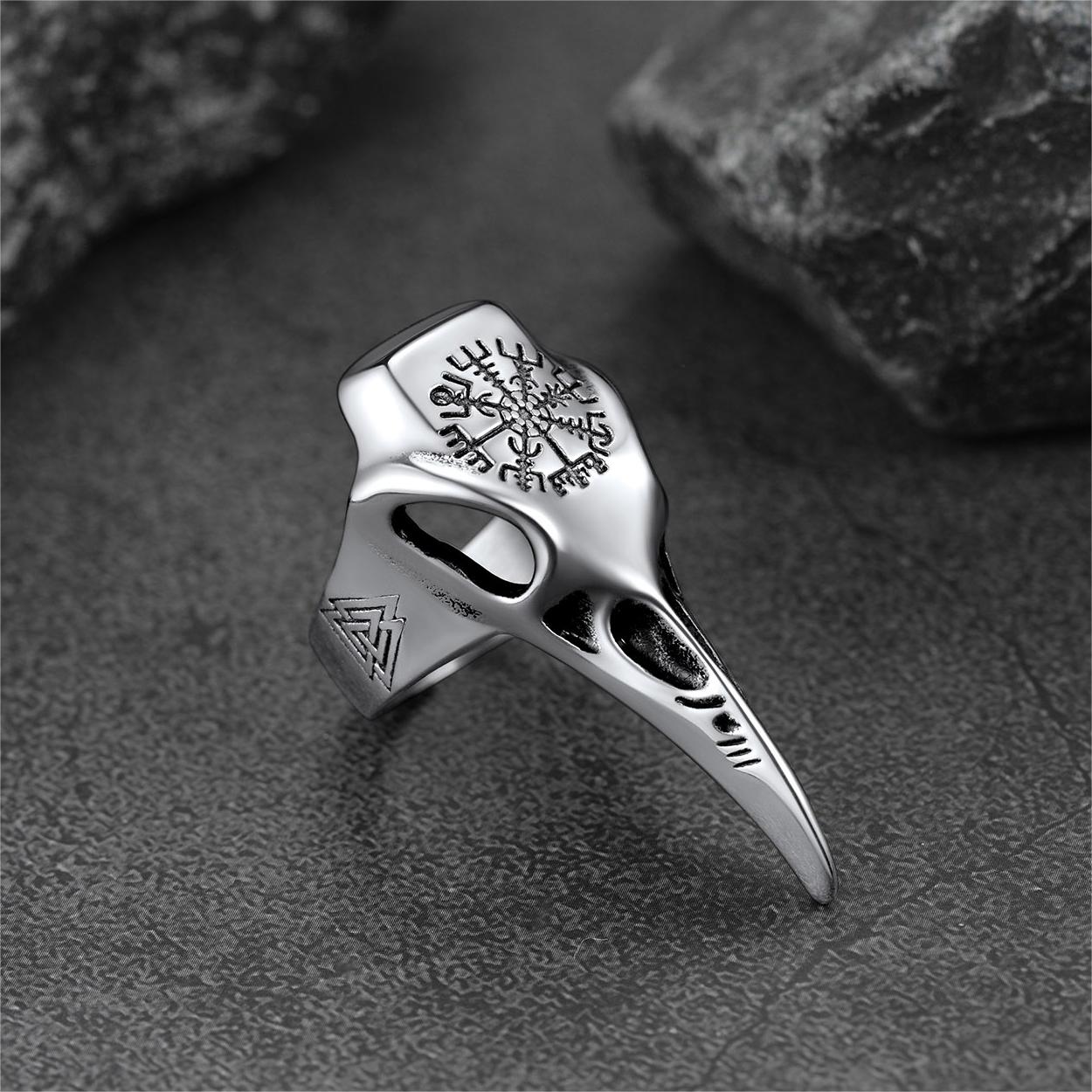 FaithHeart Raven Skull Ring With Viking Compass For Men FaithHeart