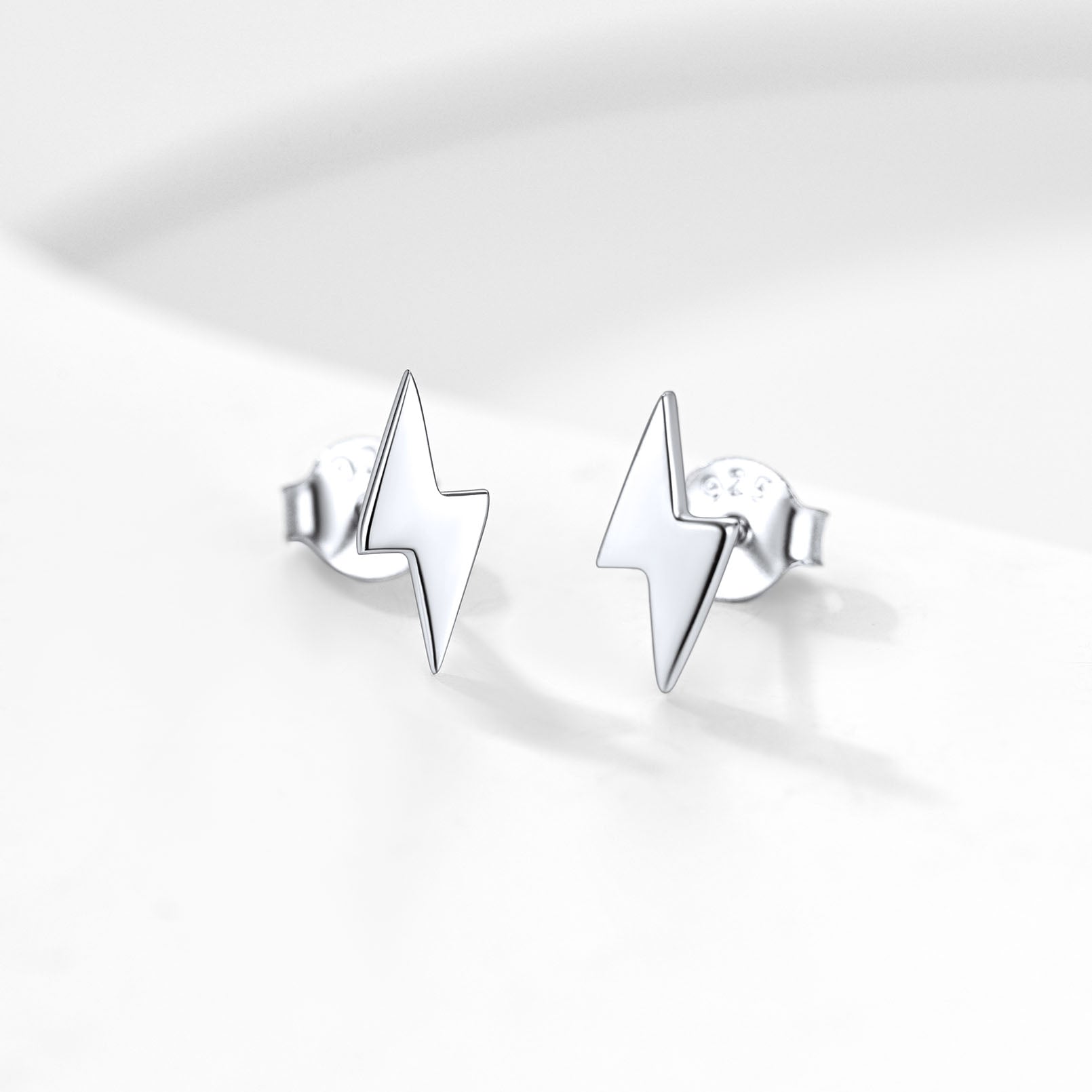 FaithHeart Sterling Silver Lightning Bolt Stud Earrings For Men FaithHeart