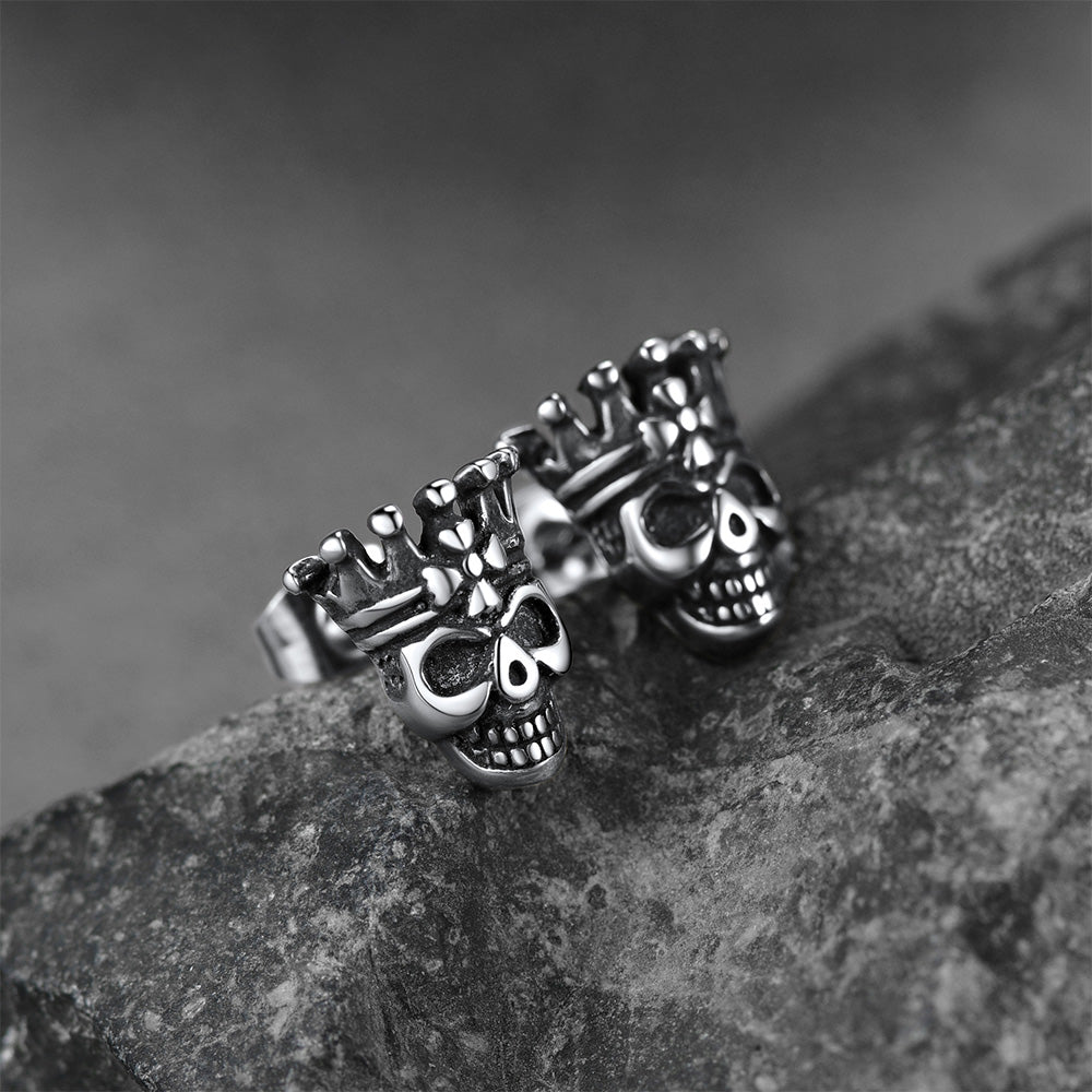 FaithHeart Punk Crown Skull Stud Earrings for Men FaithHeart