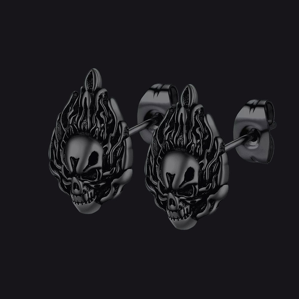 FaithHeart Flame Skull Stud Earrings For Men FaithHeart