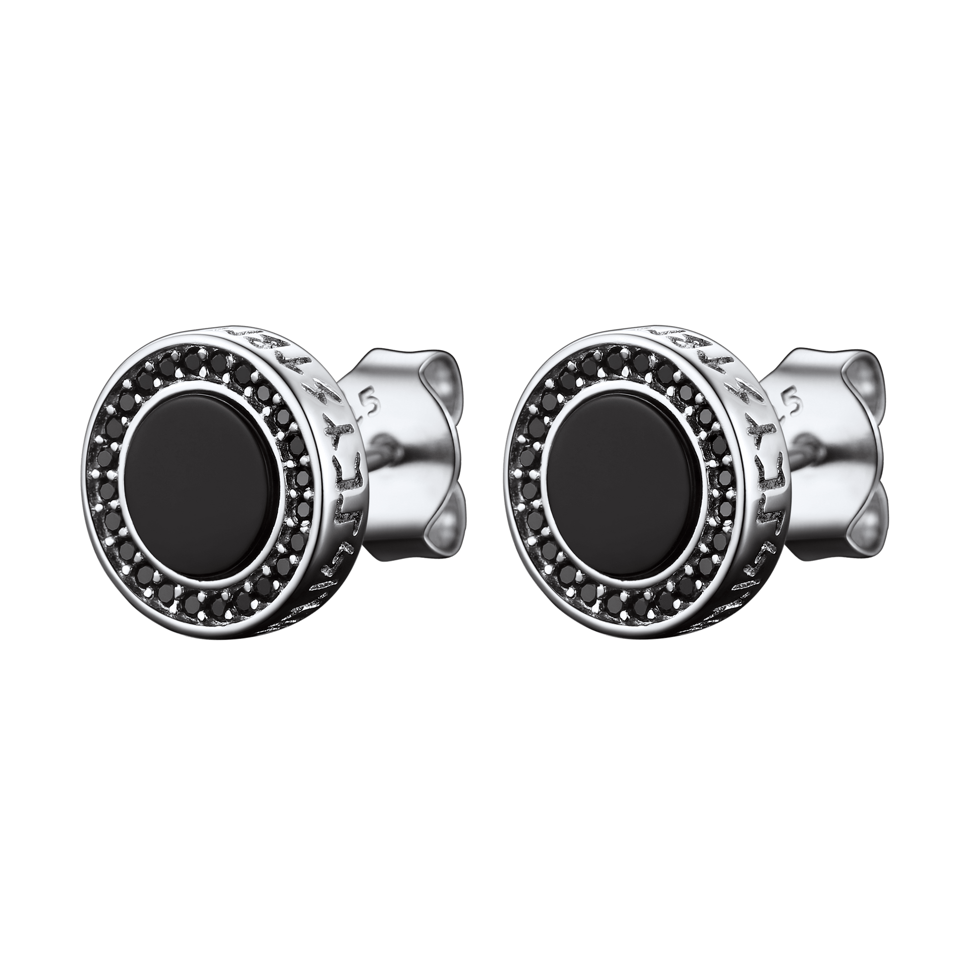 FaithHeart Round Viking Rune Black Onyx Earrings in Sterling Silver FaithHeart