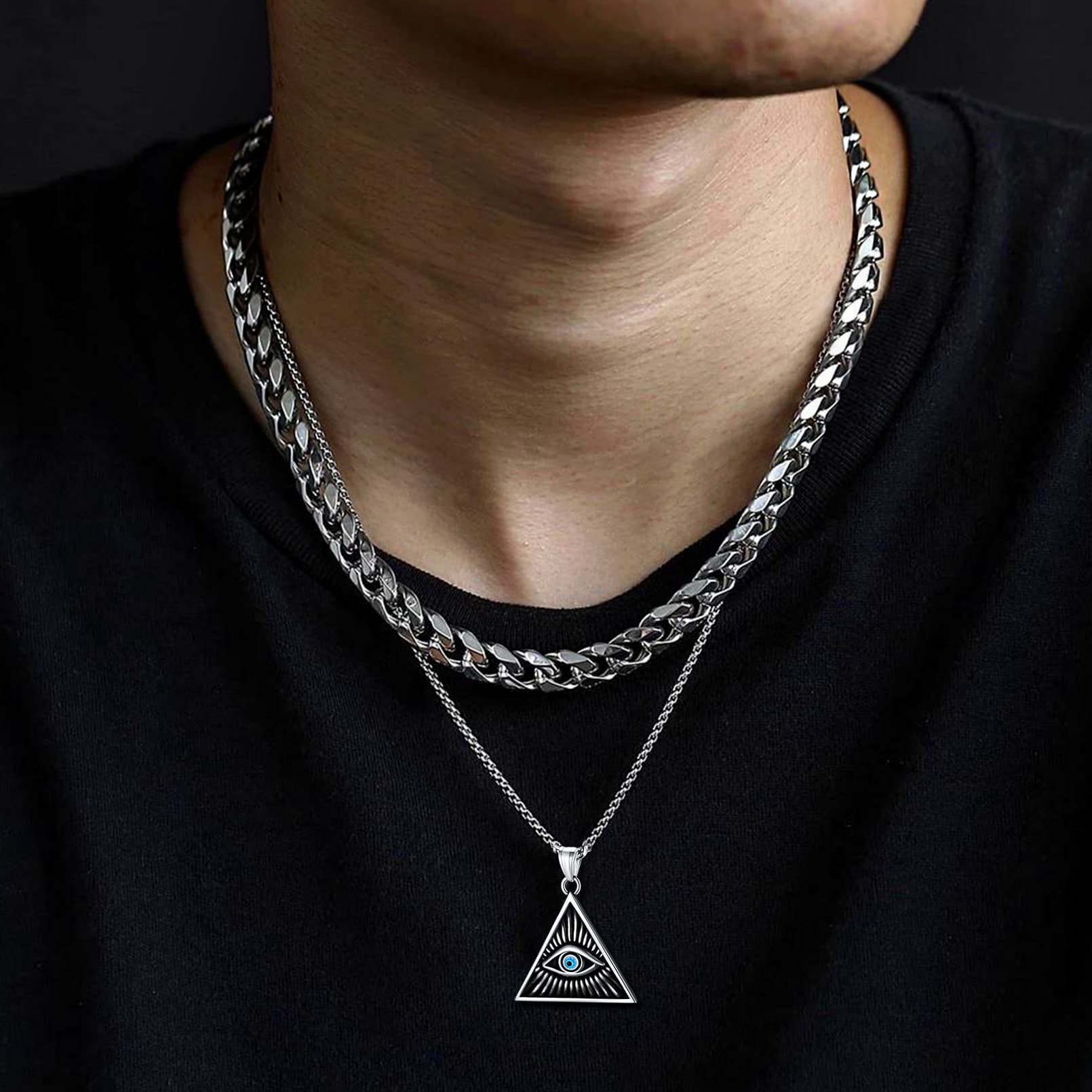 FaithHeart Triangle All Seeing Eye Pendant Necklace For Men FaithHeart