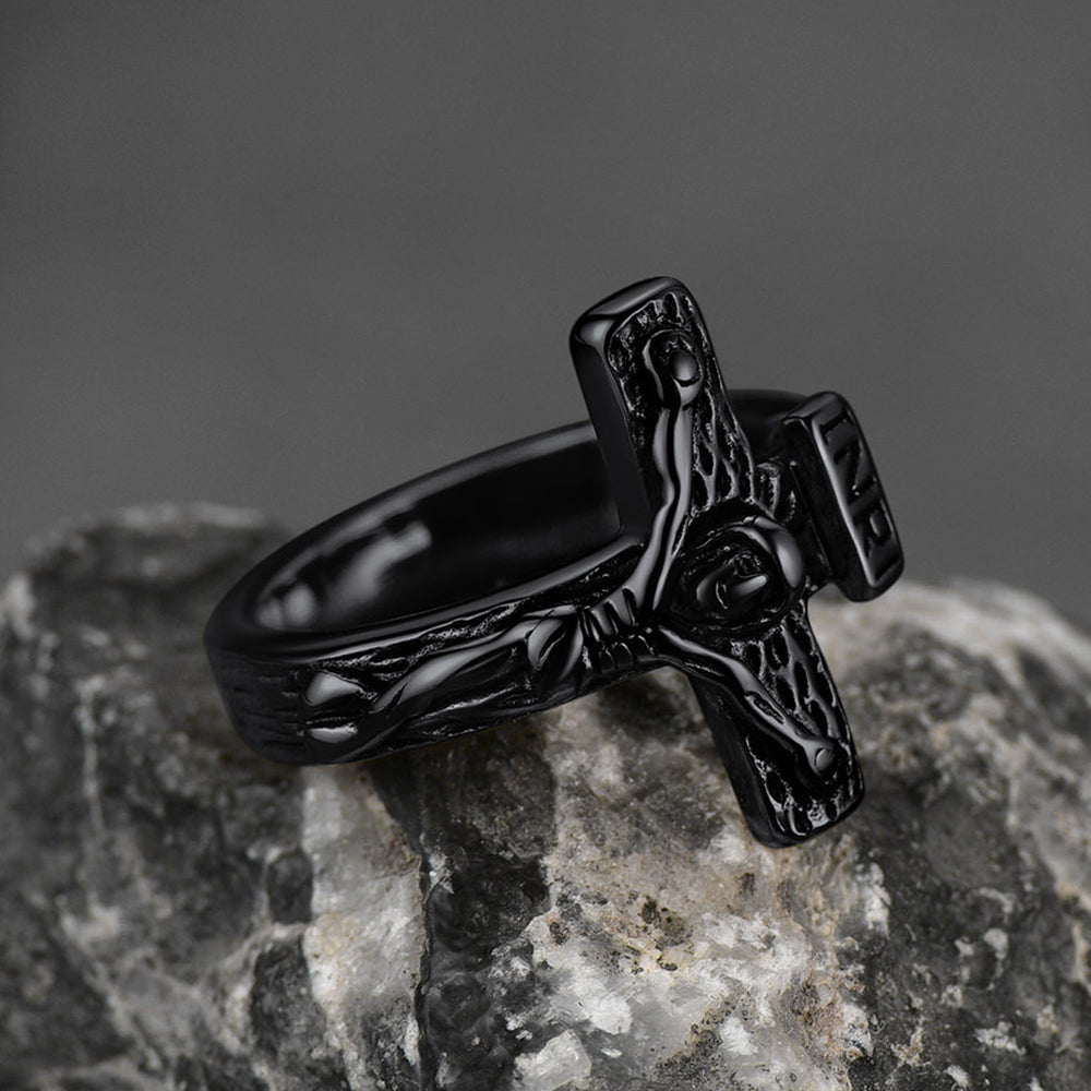 FaithHeart Christian Jesus Crucifix Cross Ring for Men Stainless Steel FaithHeart