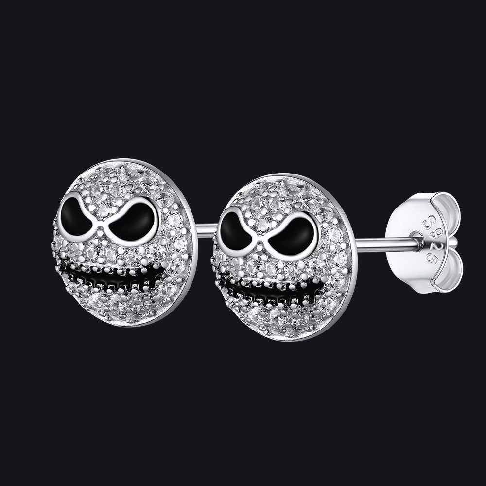 FaithHeart Sterling Silver Jack Skellington Stud Earrings For Men Cubic Zirconia FaithHeart