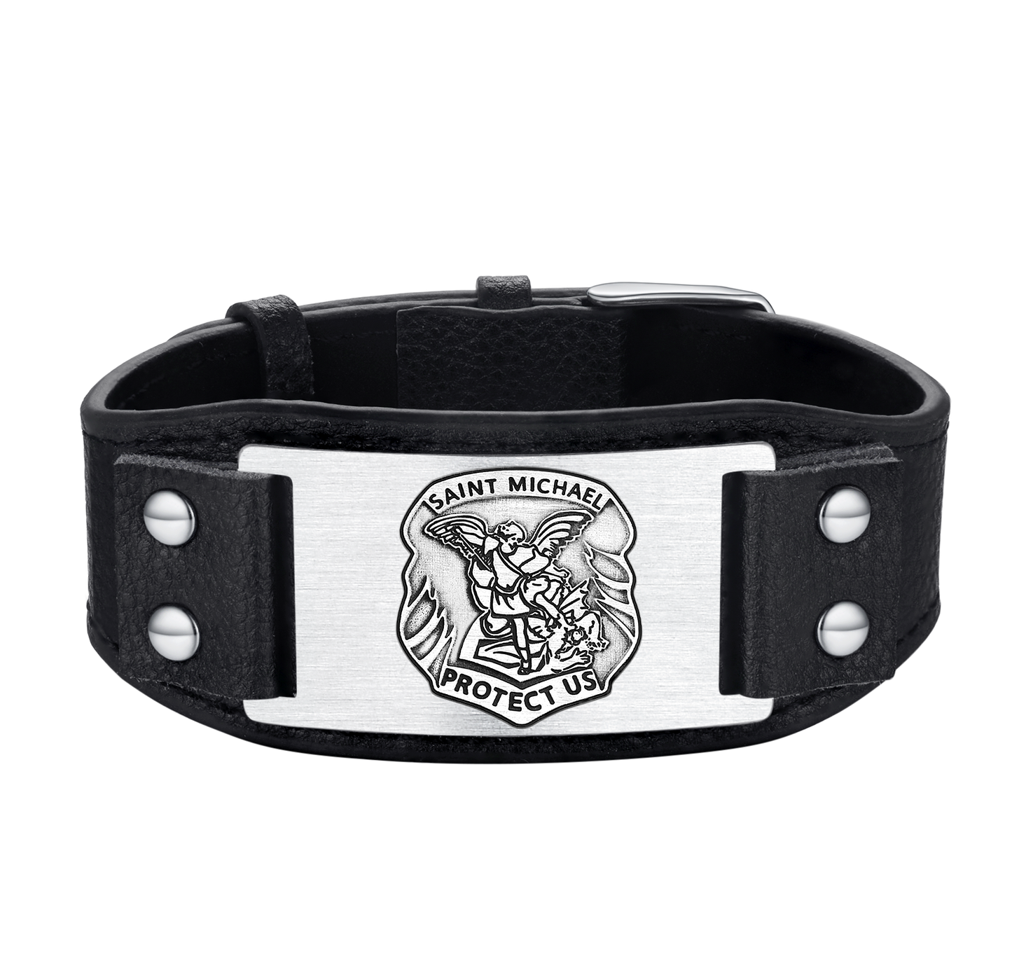 FaithHeart Saint Michael Cuff Bracelet Leather Wristband For Men FaithHeart
