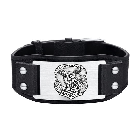 FaithHeart Saint Michael Cuff Bracelet Leather Wristband For Men FaithHeartimg