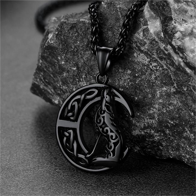 FaithHeart Viking Celtic Moon Wolf Necklace Pendant For Men FaithHeart