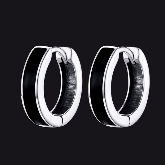 FaithHeart Sterling Silver Black Huggie Hoop Earrings For Men FaithHeartimg