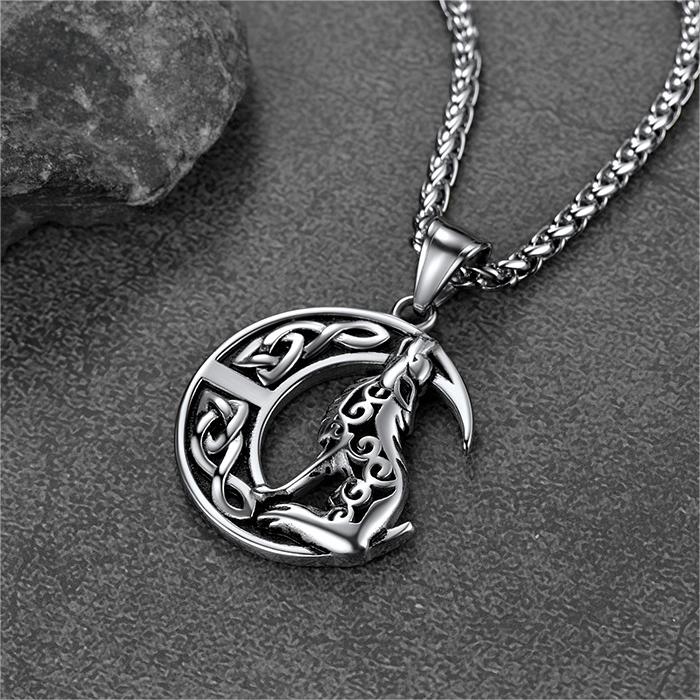 FaithHeart Viking Celtic Moon Wolf Necklace Pendant For Men FaithHeart
