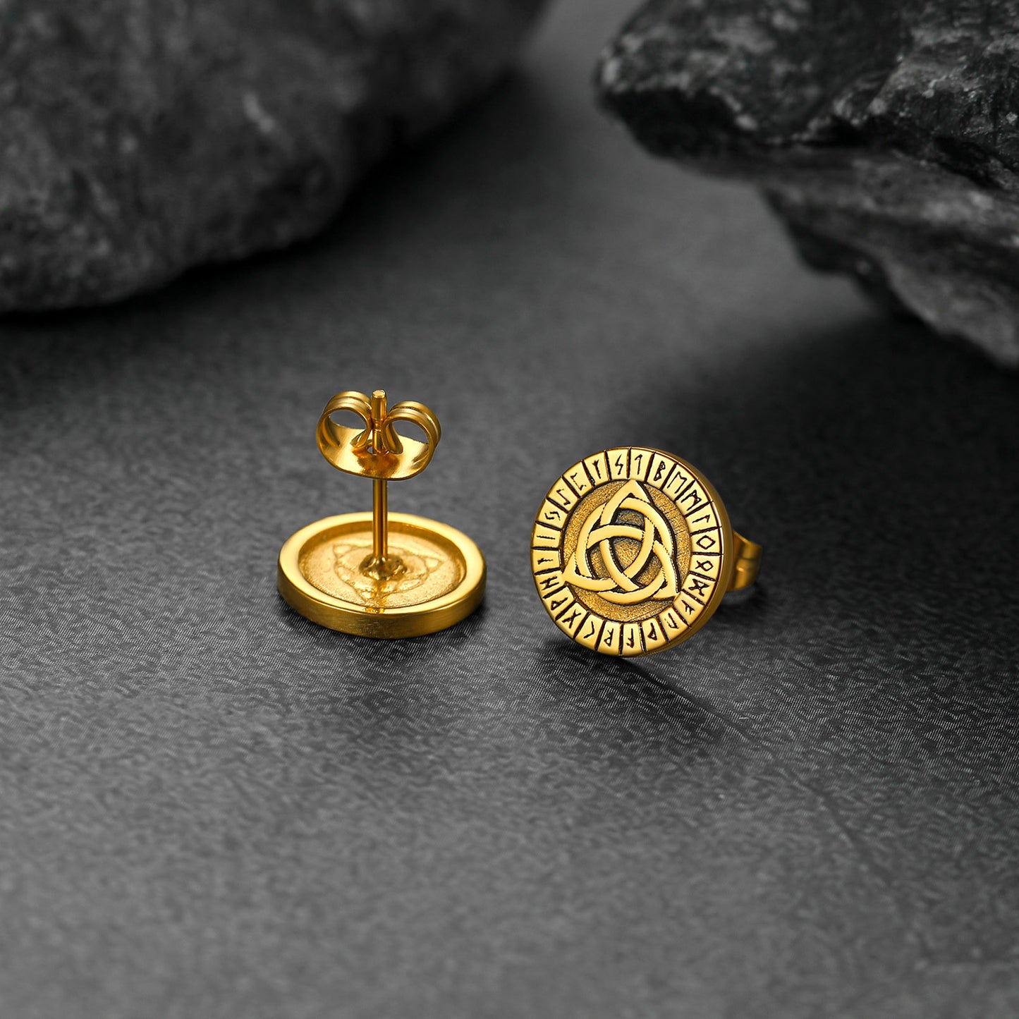 FaithHeart Viking Celtic Knot With Rune Stud Earrings for Men FaithHeart