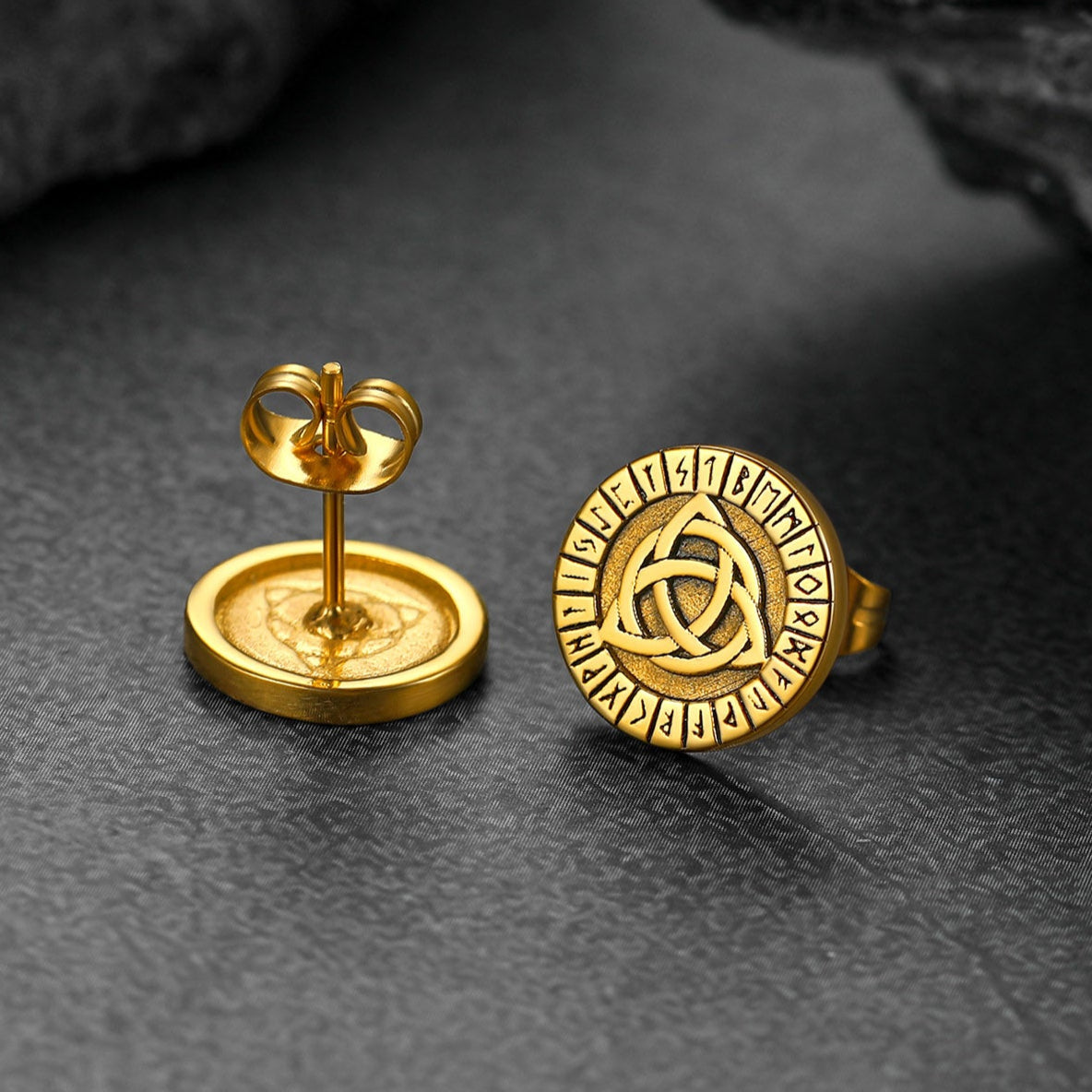 FaithHeart Viking Celtic Knot With Rune Stud Earrings for Men FaithHeart