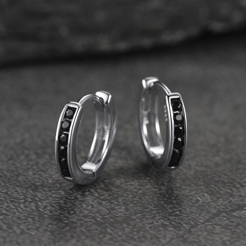 FaithHeart Sterling Silver Black Onyx Huggie Hoop Earrings For Men FaithHeart